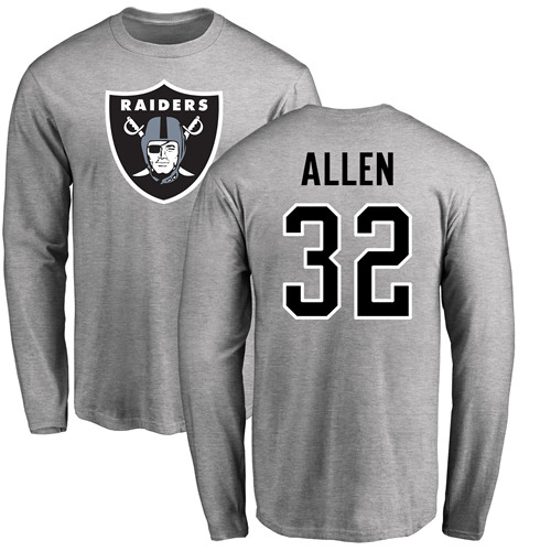 Men Oakland Raiders Ash Marcus Allen Name and Number Logo NFL Football #32 Long Sleeve T Shirt